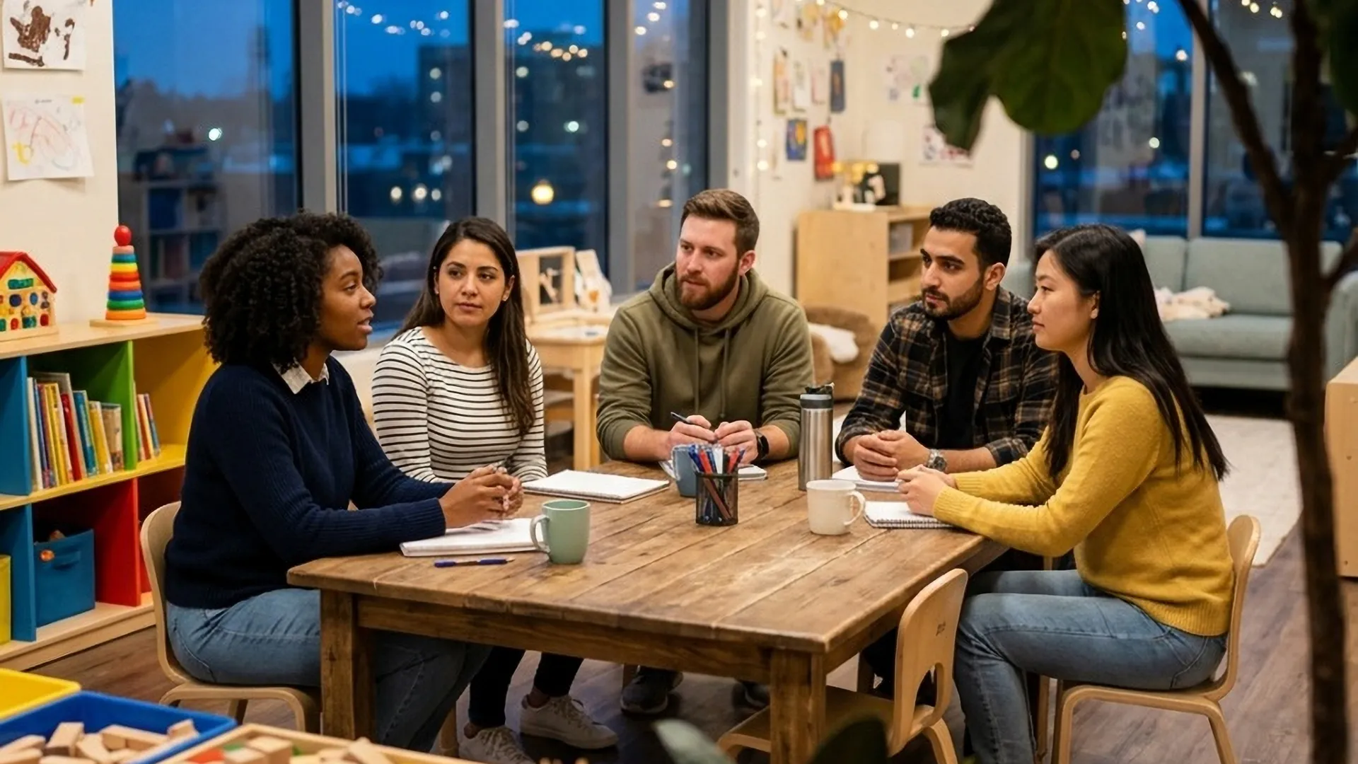 Pedagogisch medewerkers in teamoverleg in de kinderopvang